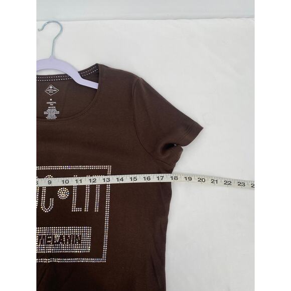 St. John's Bay Choc Lit 100% Melanin Brown T-shirt Rhinestones size Medium - Picture 5 of 5